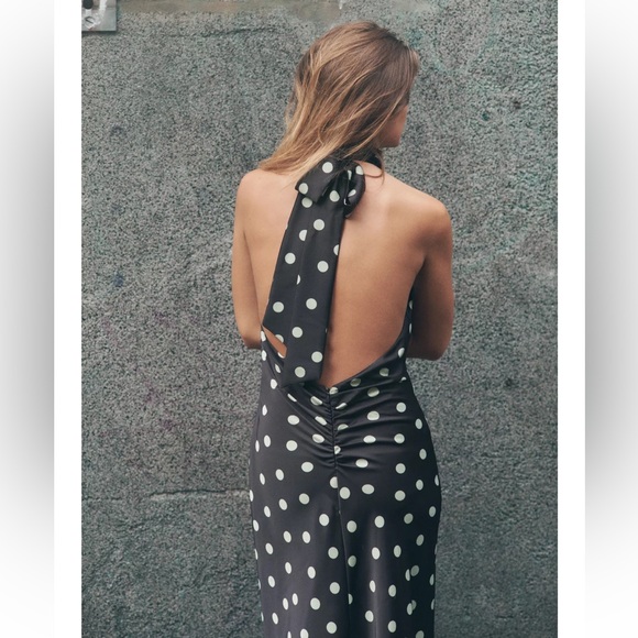 ZARA POLKA DOT SATIN MIDI DRESS - Picture 2 of 6